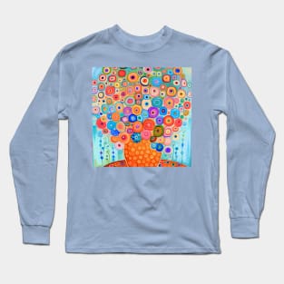 Cute Abstract Flowers in an Orange Vase Still Life Painting Long Sleeve T-Shirt